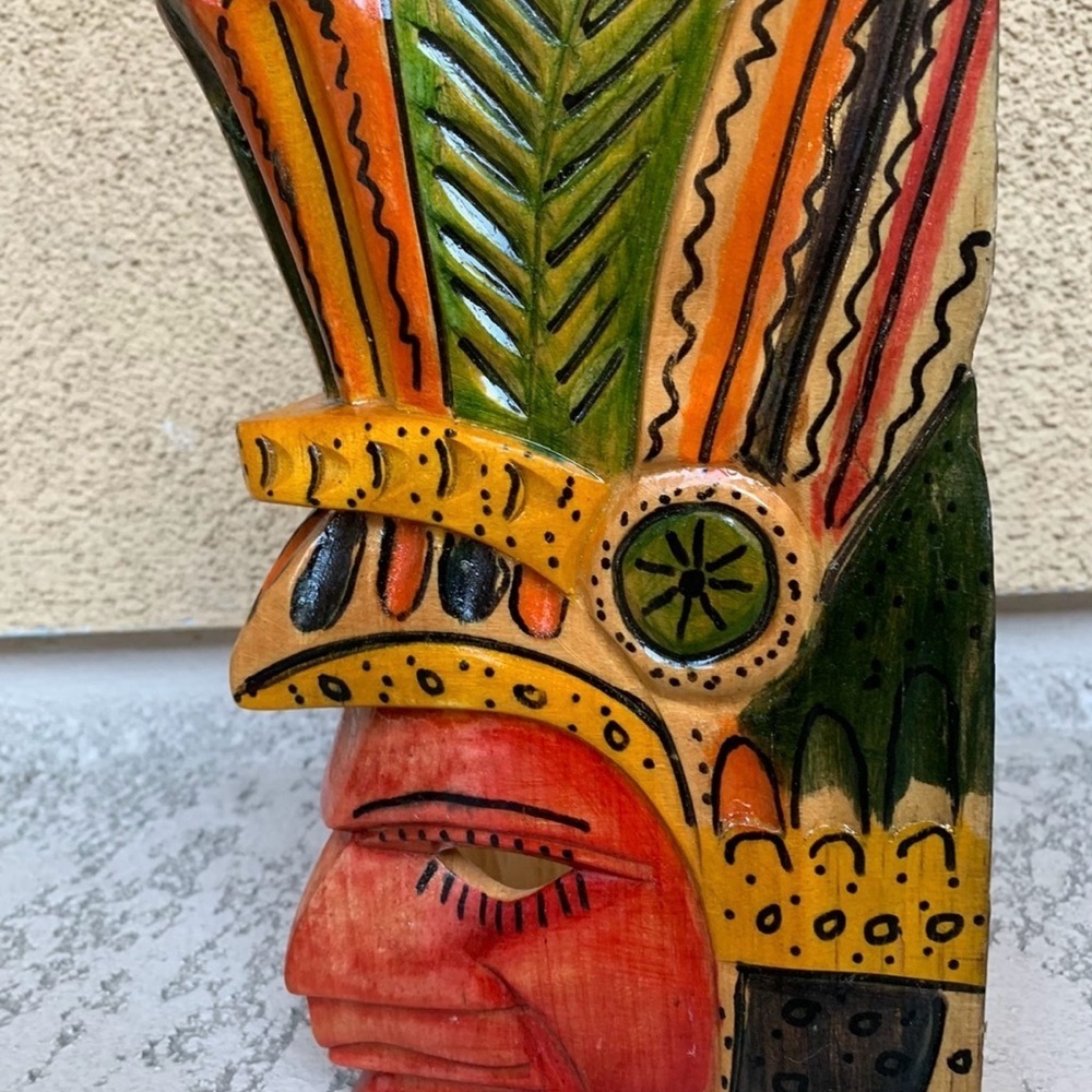 Handcrafted Tribal Mask with Red and Orange Accents - Picture 3 of 10
